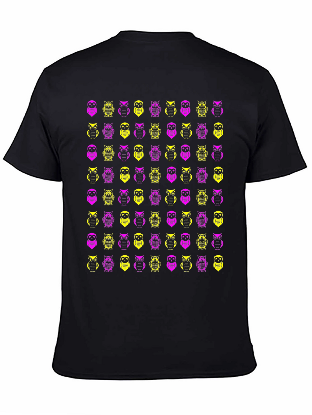 Owl Pattern Graphic Tee - Black Cotton T-Shirt