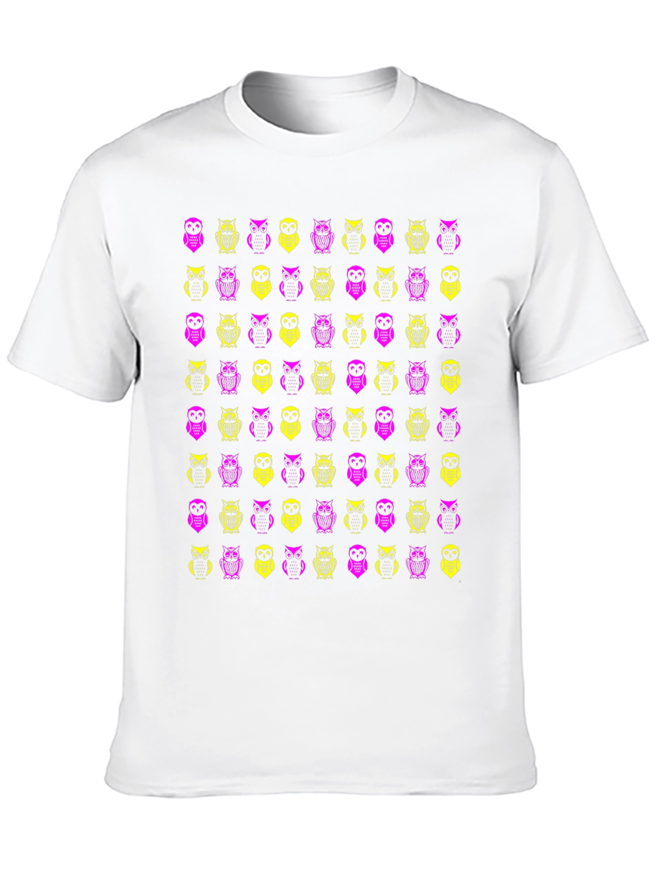 Owl Pattern Graphic Tee - Black Cotton T-Shirt
