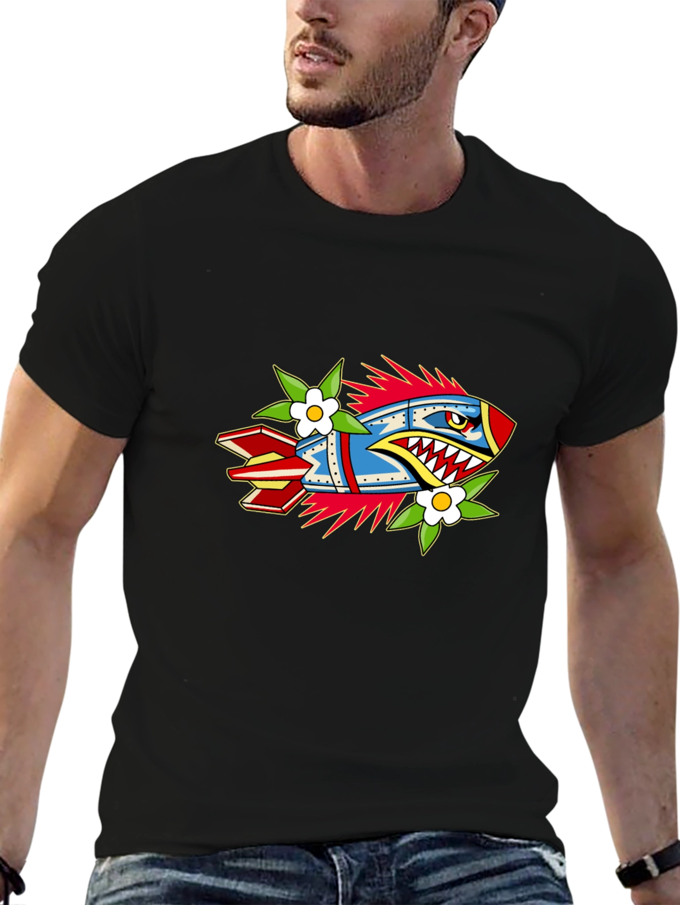 Edgy Rocket Graphic Black Tee