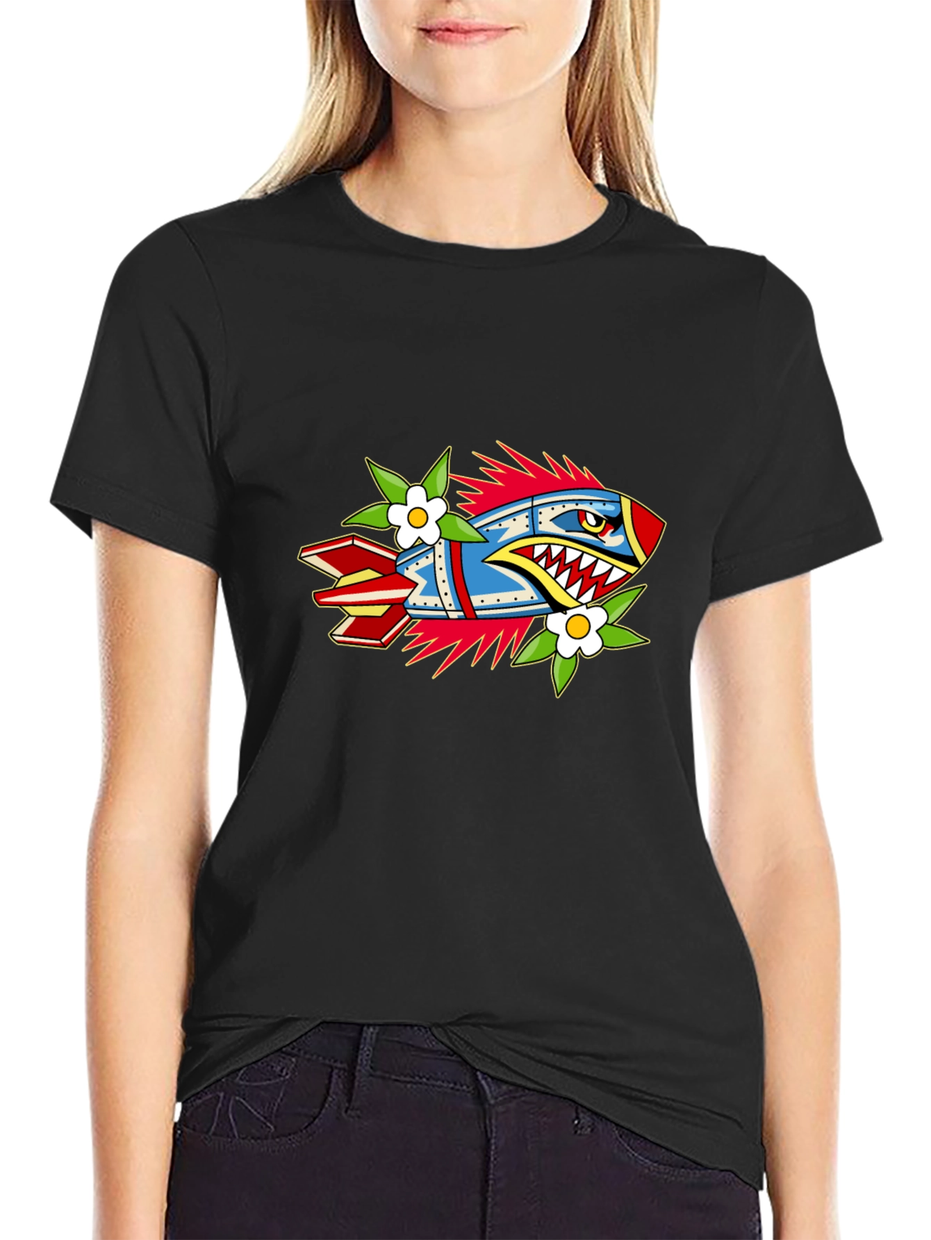 Edgy Rocket Graphic Black Tee