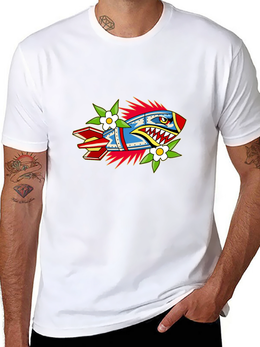 Edgy Rocket Graphic Black Tee
