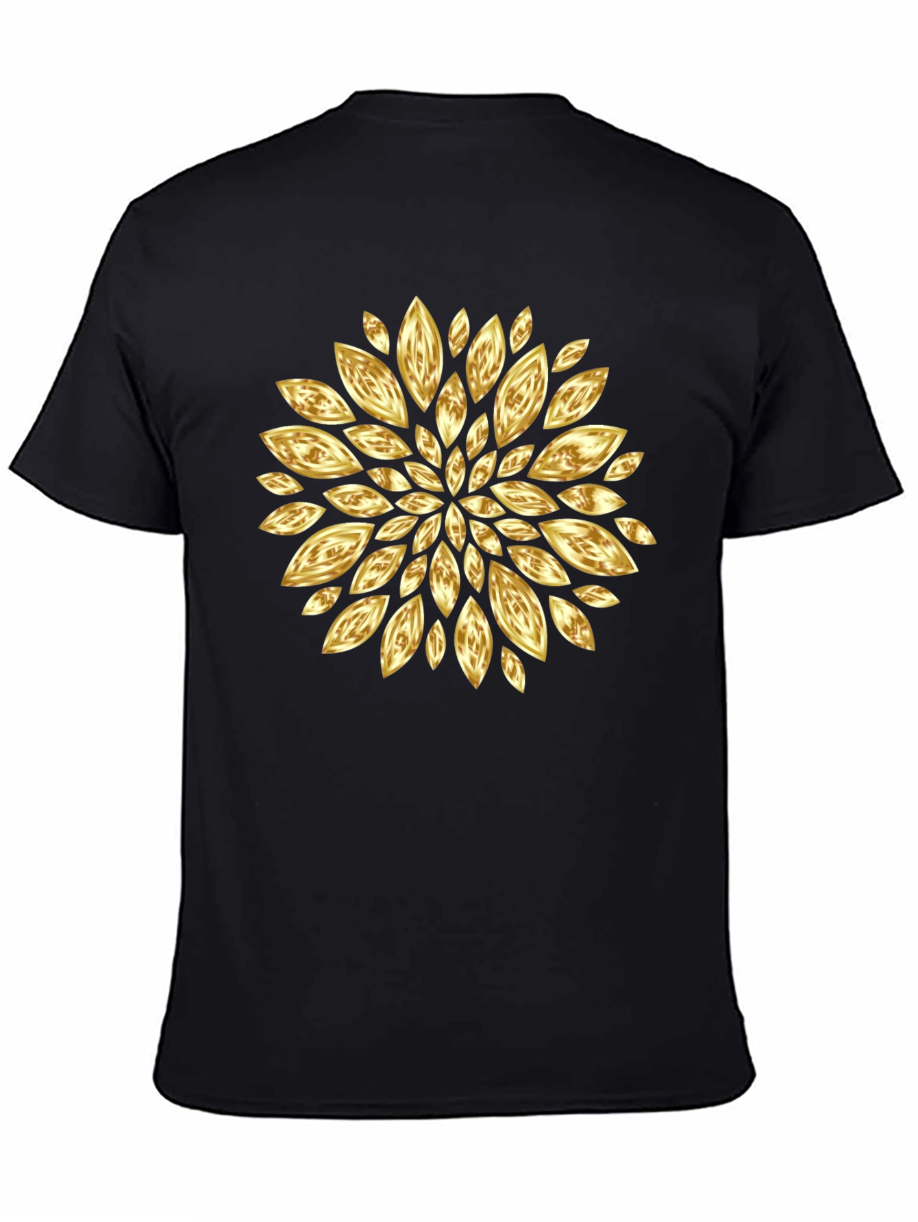 Golden Petal Graphic Black T-Shirt