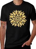 Golden Petal Graphic Black T-Shirt