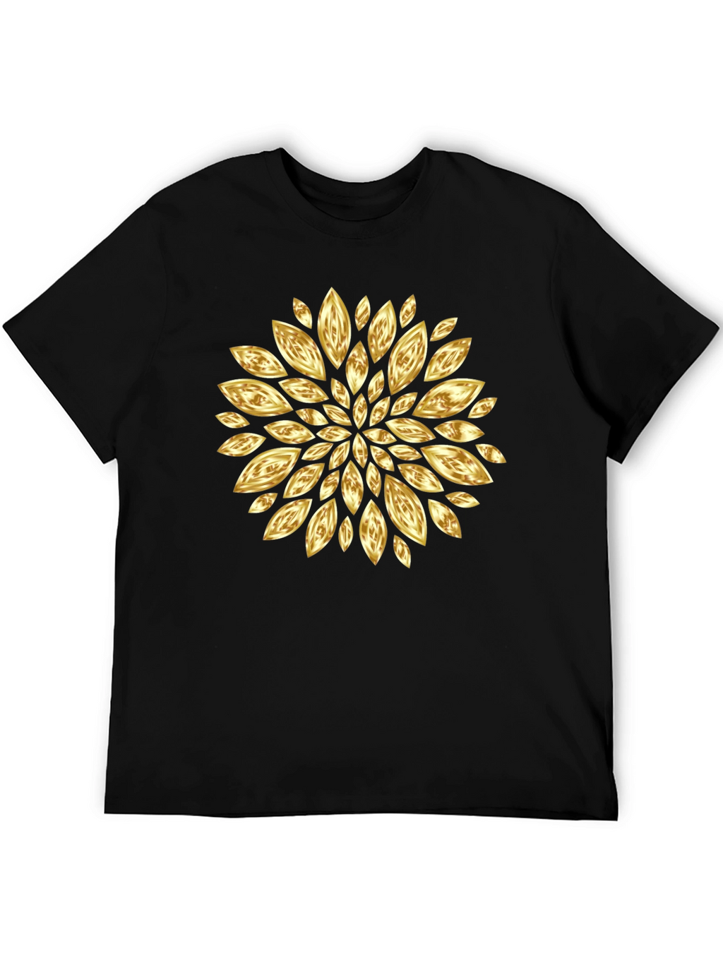Golden Petal Graphic Black T-Shirt