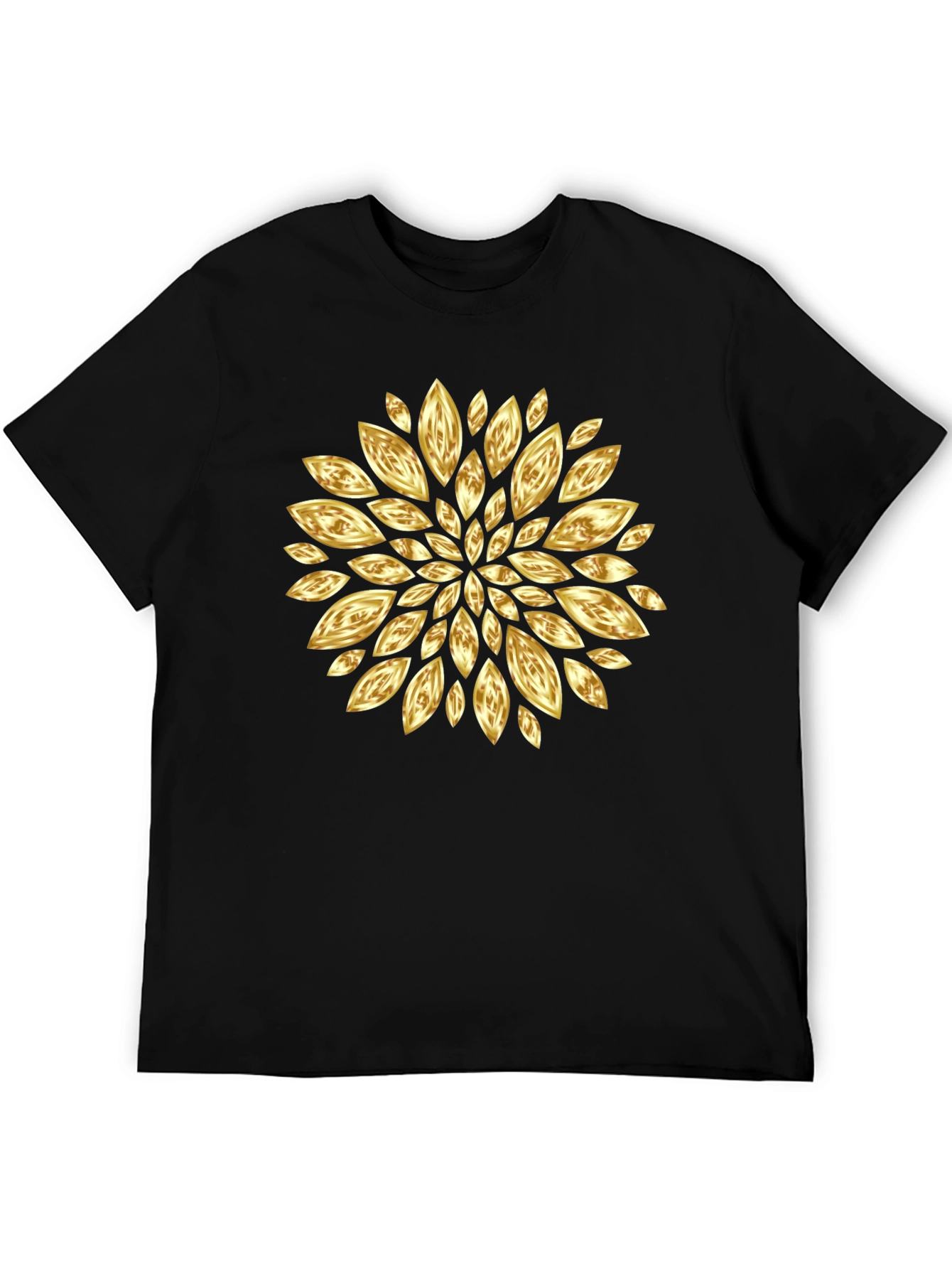 Golden Petal Graphic Black T-Shirt