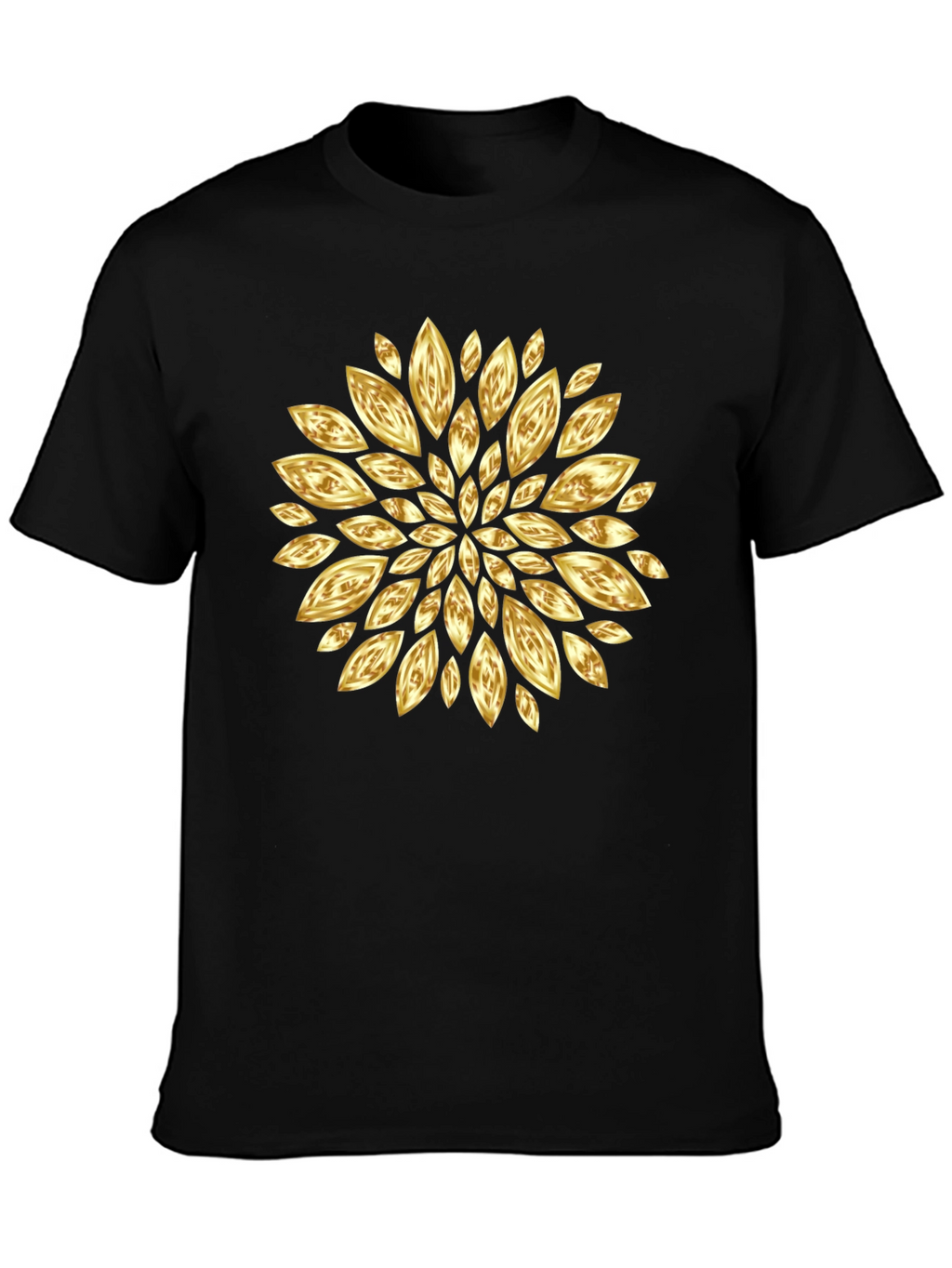 Golden Petal Graphic Black T-Shirt