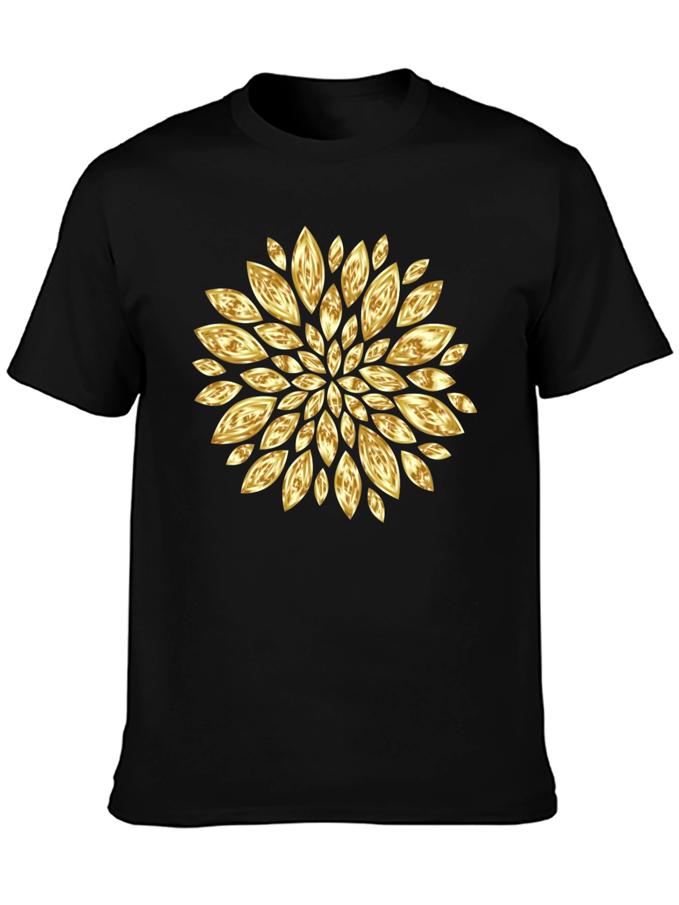 Golden Petal Graphic Black T-Shirt