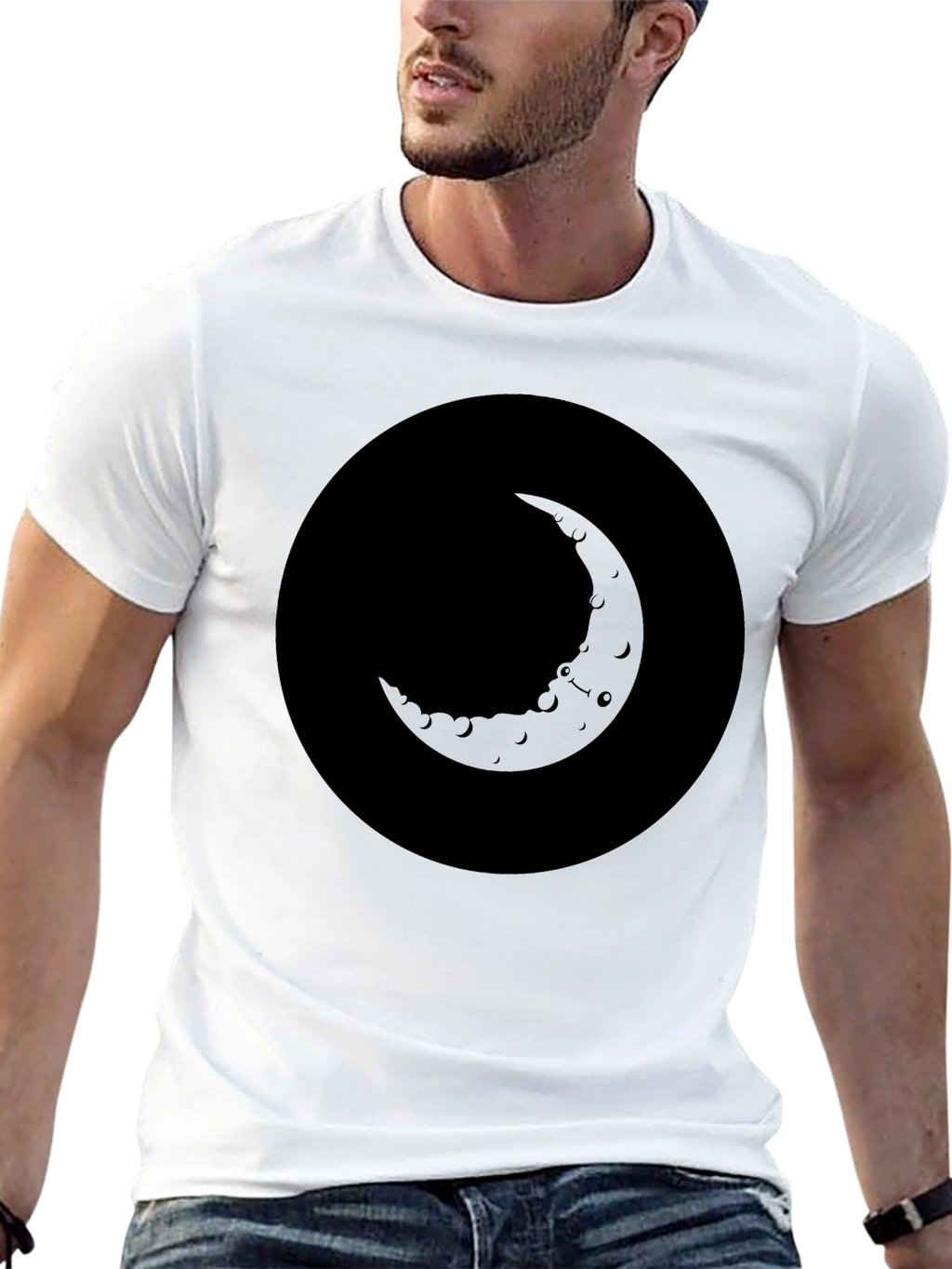 Crescent Moon Graphic T-Shirt - Soft Black Cotton