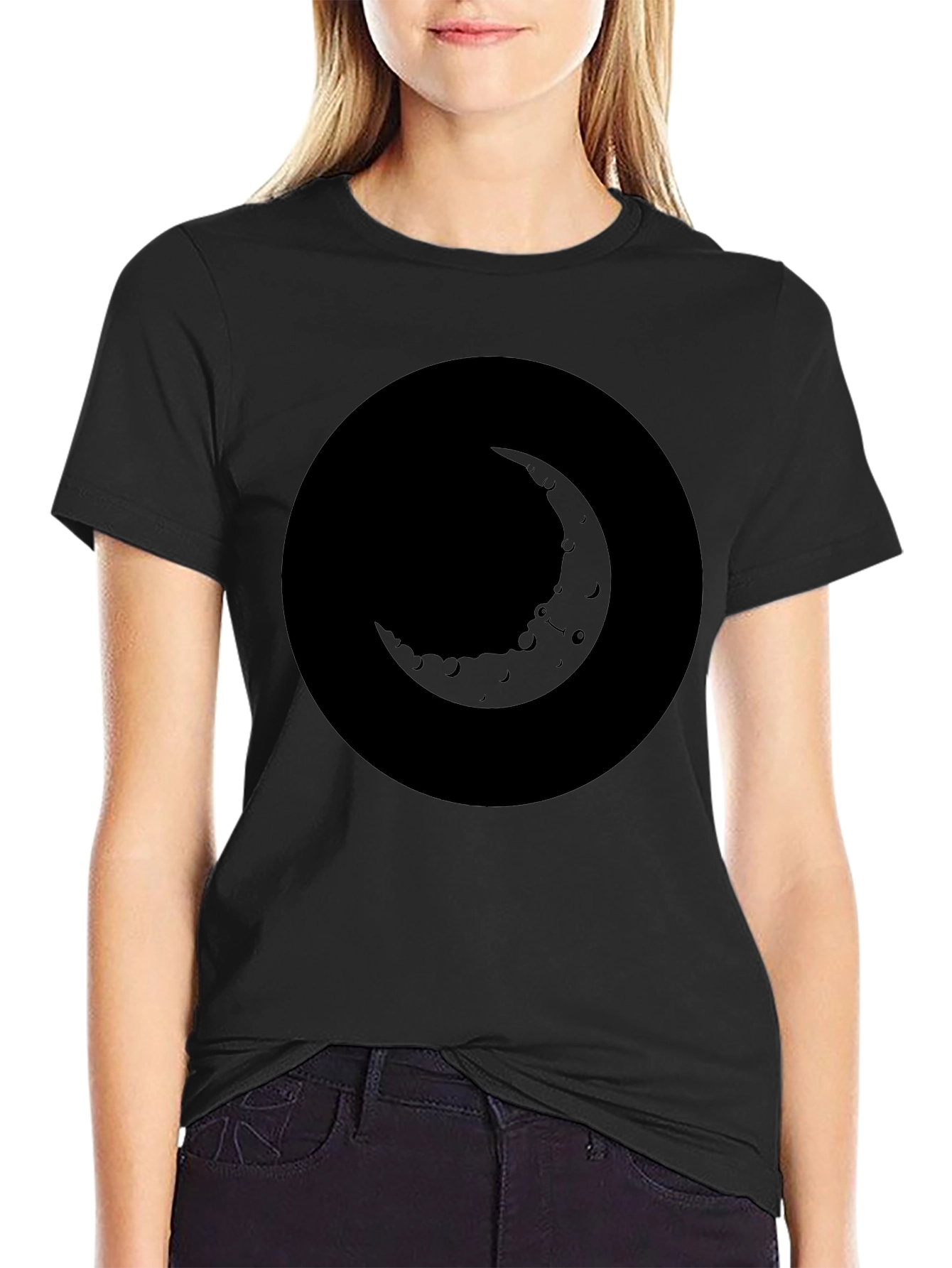 Crescent Moon Graphic T-Shirt - Soft Black Cotton