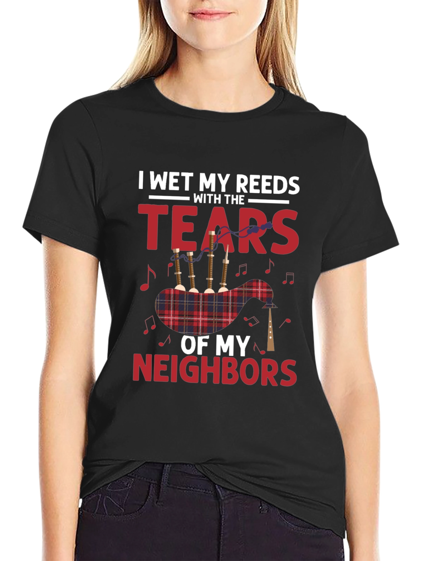 Bagpipe Humor T-Shirt: I Wet My Reeds with Tears