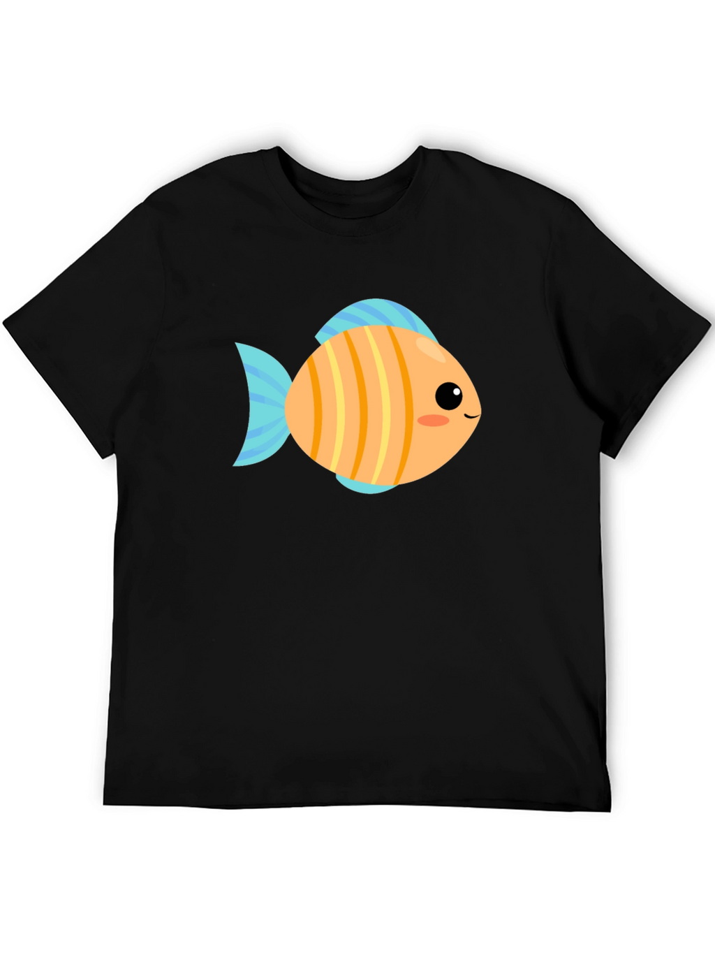 Cute Fish Graphic Tee - Black Cotton T-Shirt