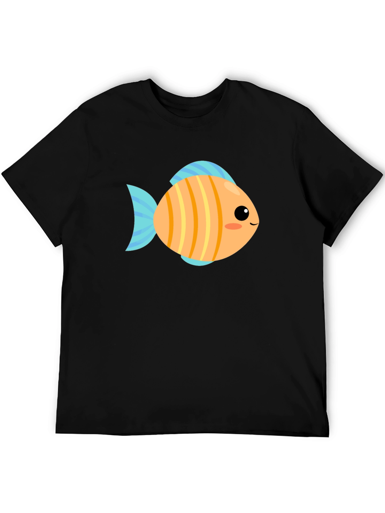 Cute Fish Graphic Tee - Black Cotton T-Shirt
