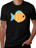 Cute Fish Graphic Tee - Black Cotton T-Shirt
