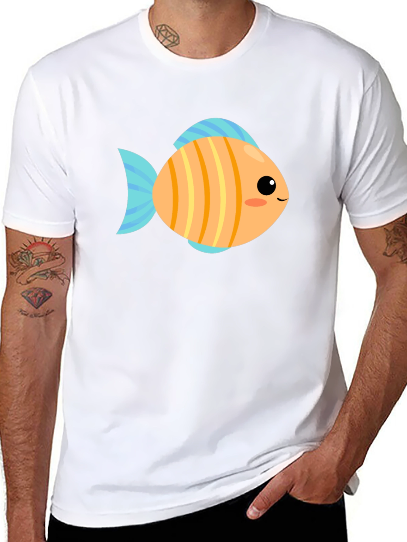 Cute Fish Graphic Tee - Black Cotton T-Shirt