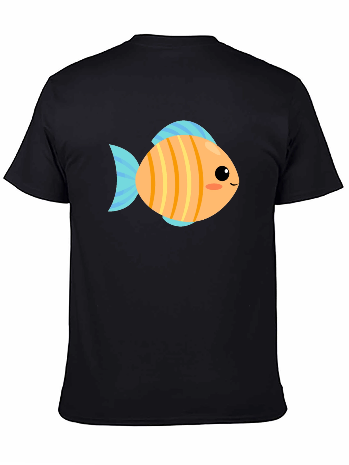 Cute Fish Graphic Tee - Black Cotton T-Shirt