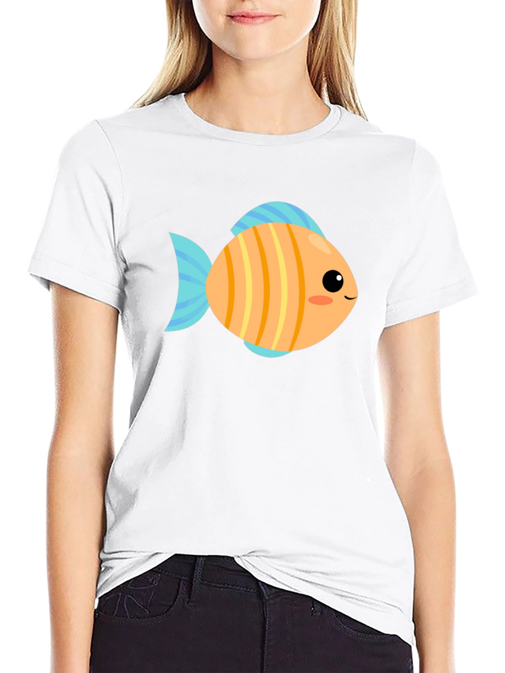 Cute Fish Graphic Tee - Black Cotton T-Shirt