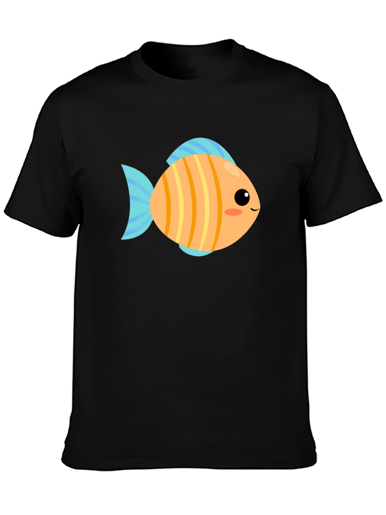 Cute Fish Graphic Tee - Black Cotton T-Shirt
