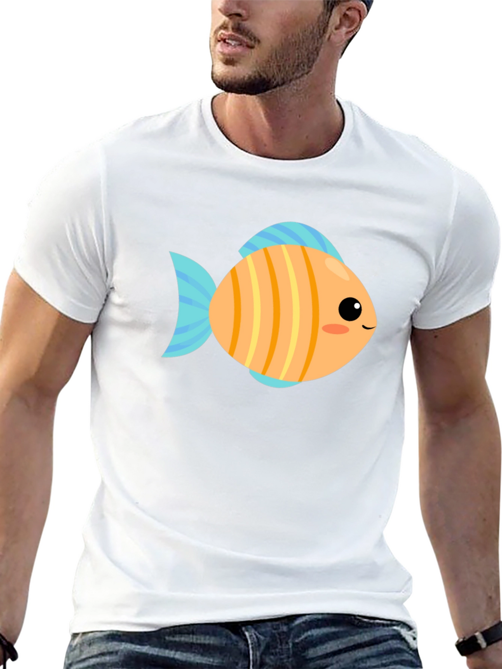 Cute Fish Graphic Tee - Black Cotton T-Shirt