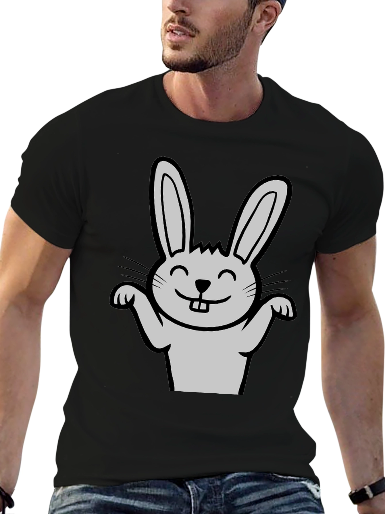 Funny Rabbit Graphic Tee - Black Casual T-Shirt