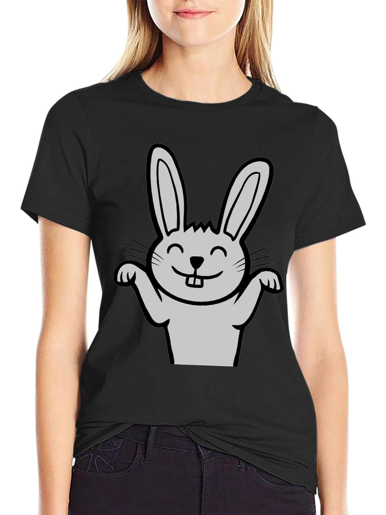 Funny Rabbit Graphic Tee - Black Casual T-Shirt