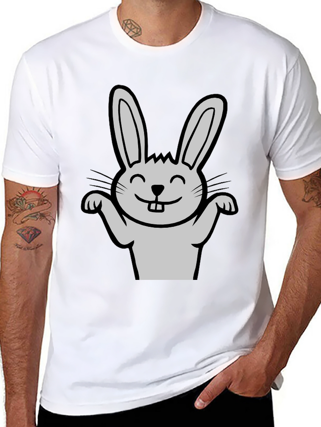 Funny Rabbit Graphic Tee - Black Casual T-Shirt
