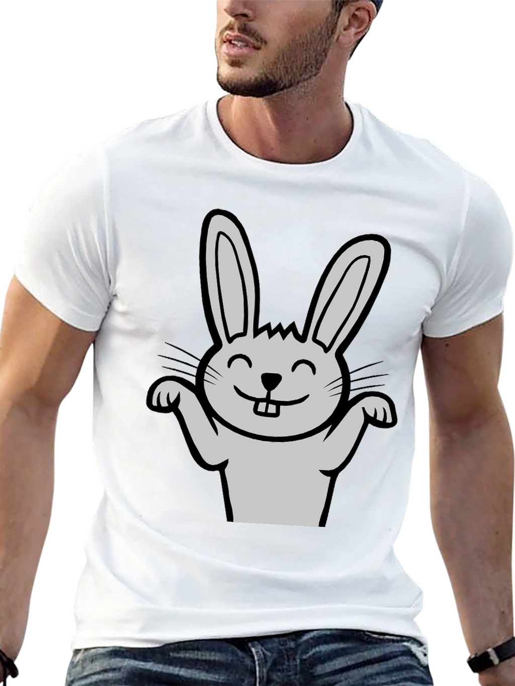 Funny Rabbit Graphic Tee - Black Casual T-Shirt
