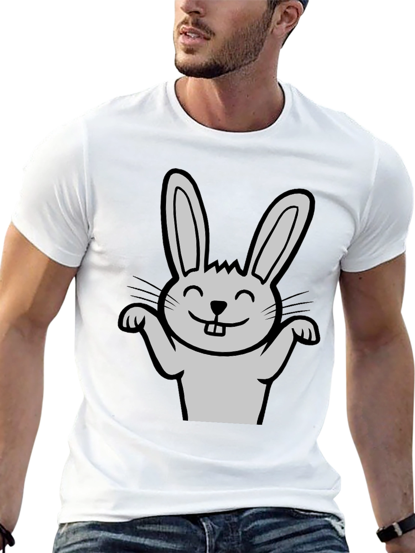 Funny Rabbit Graphic Tee - Black Casual T-Shirt
