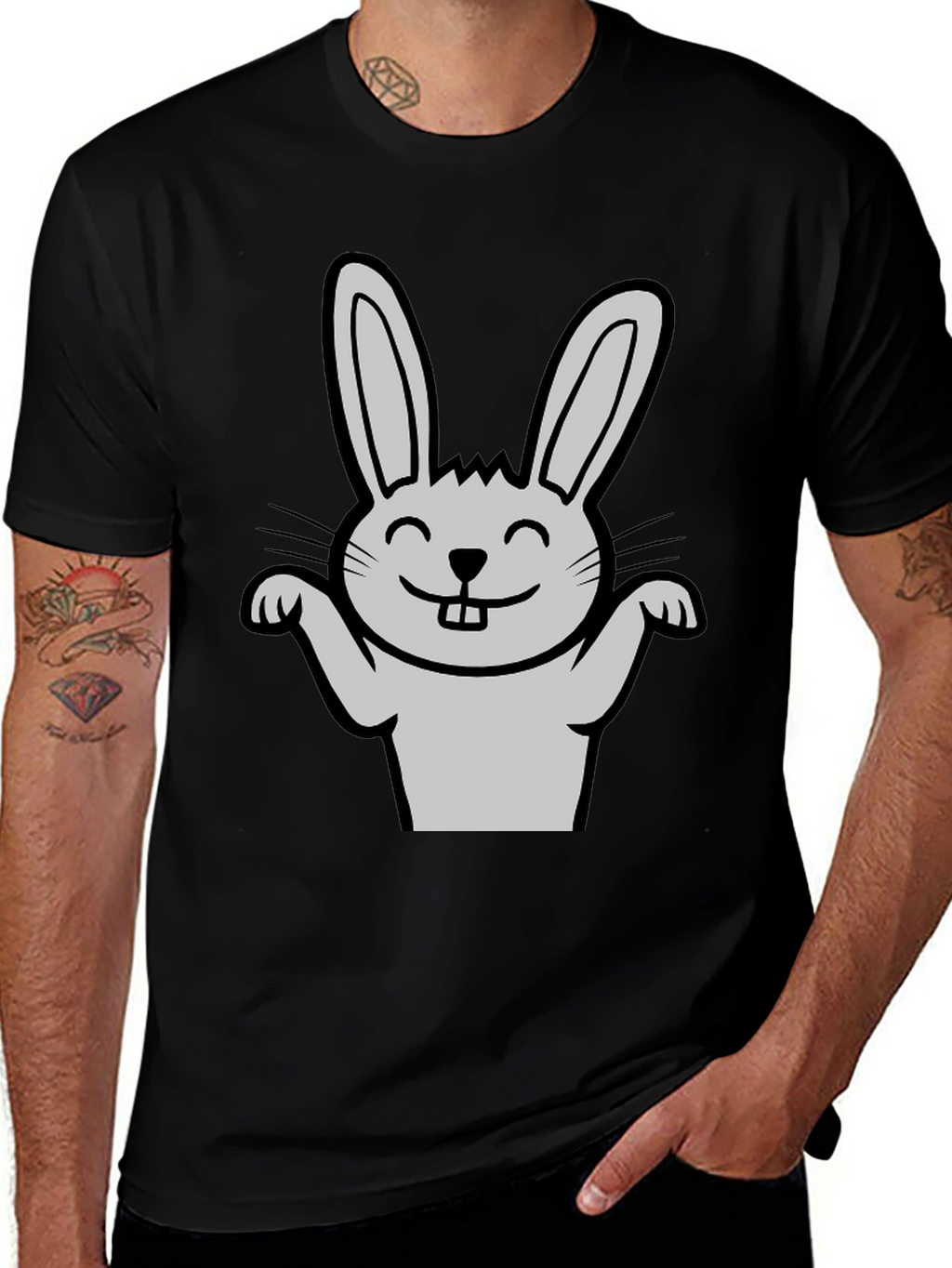 Funny Rabbit Graphic Tee - Black Casual T-Shirt