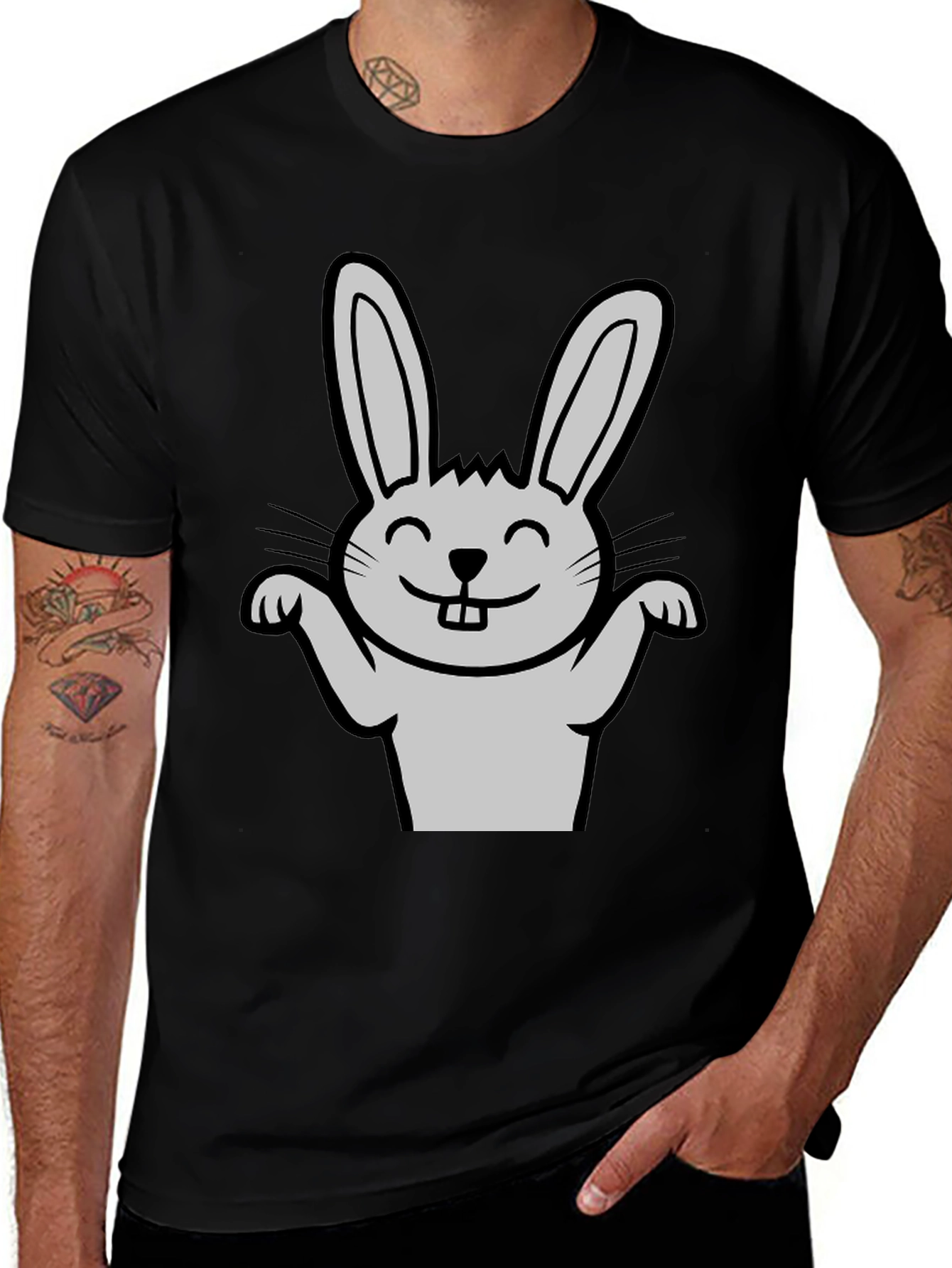 Funny Rabbit Graphic Tee - Black Casual T-Shirt