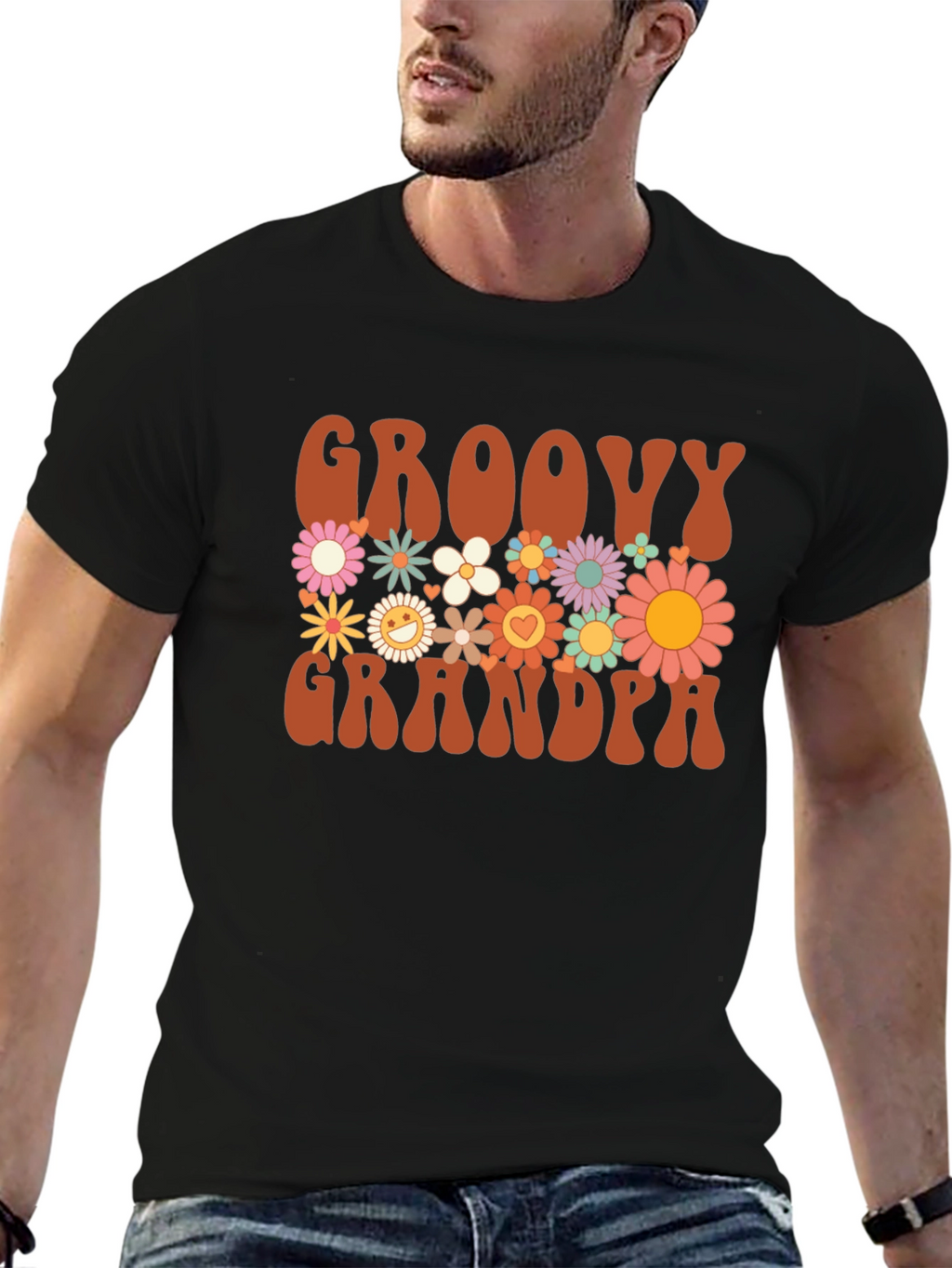 Groovy Grandpa Graphic Tee - Retro Floral Design