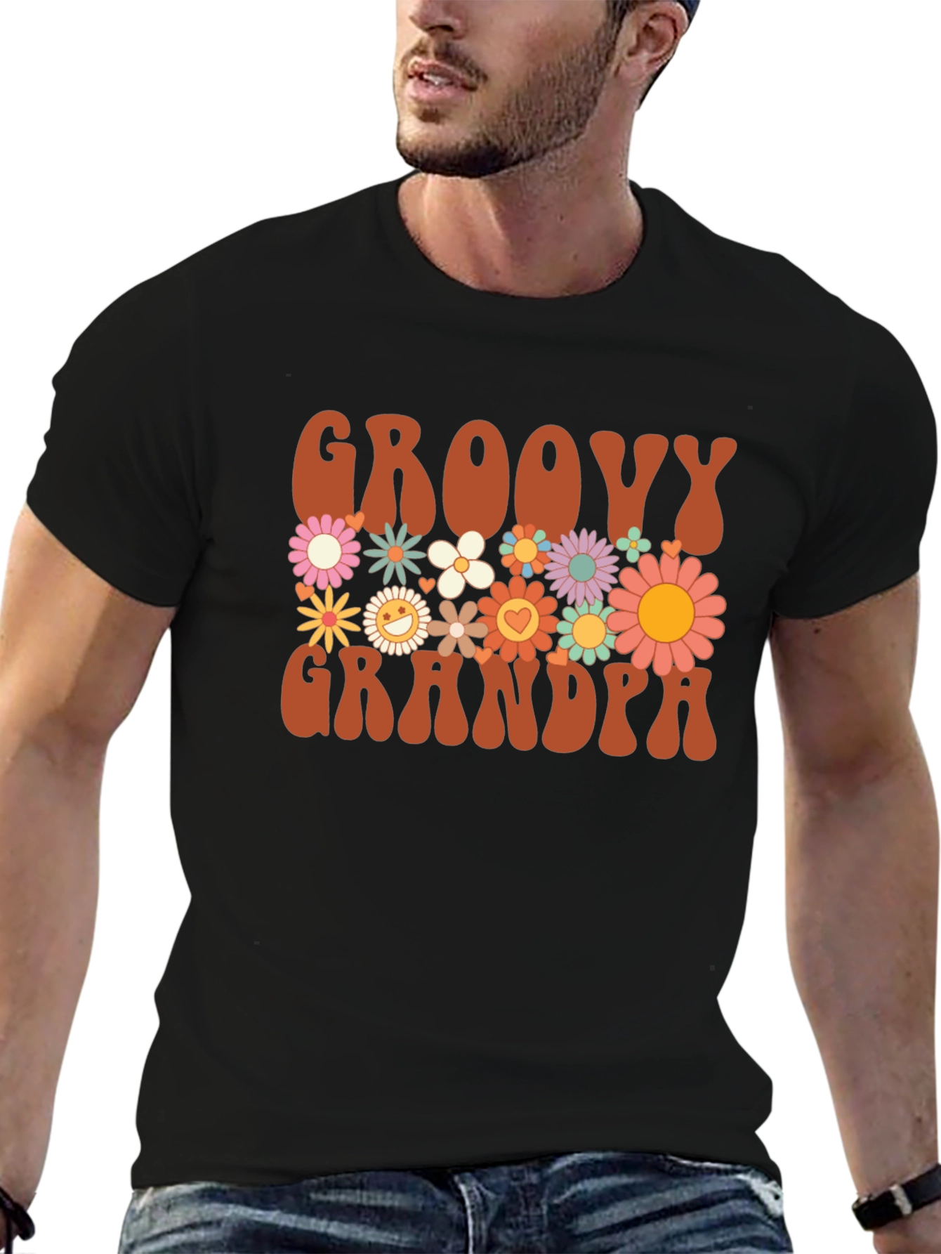 Groovy Grandpa Graphic Tee - Retro Floral Design