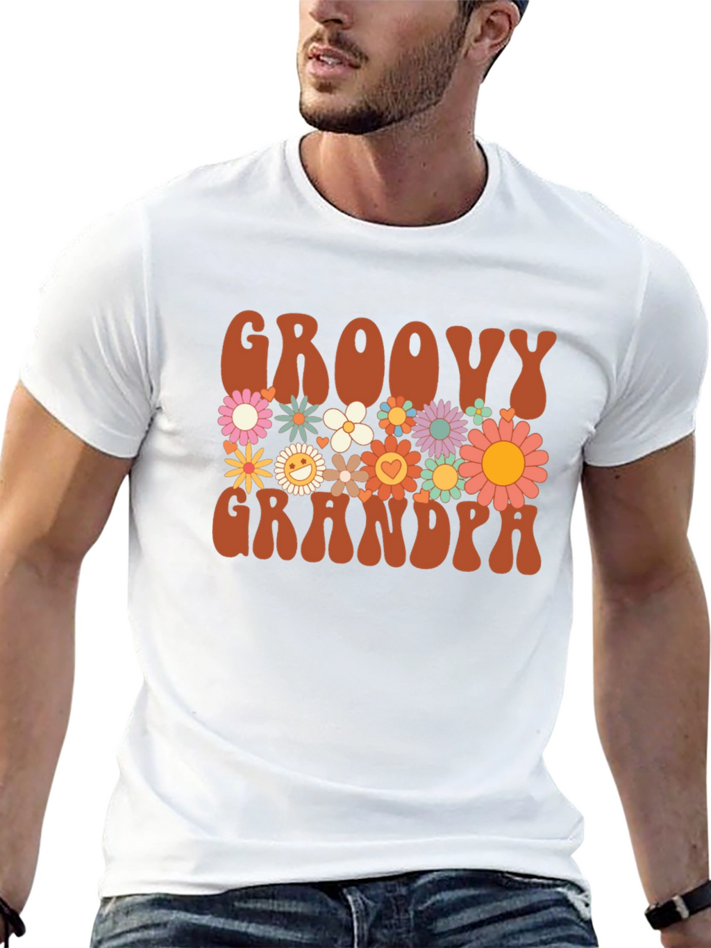 Groovy Grandpa Graphic Tee - Retro Floral Design