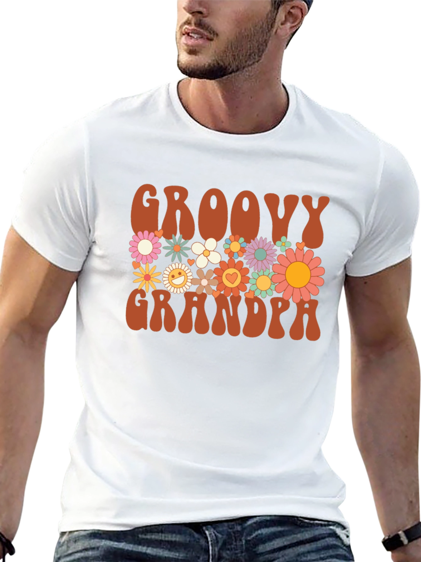 Groovy Grandpa Graphic Tee - Retro Floral Design