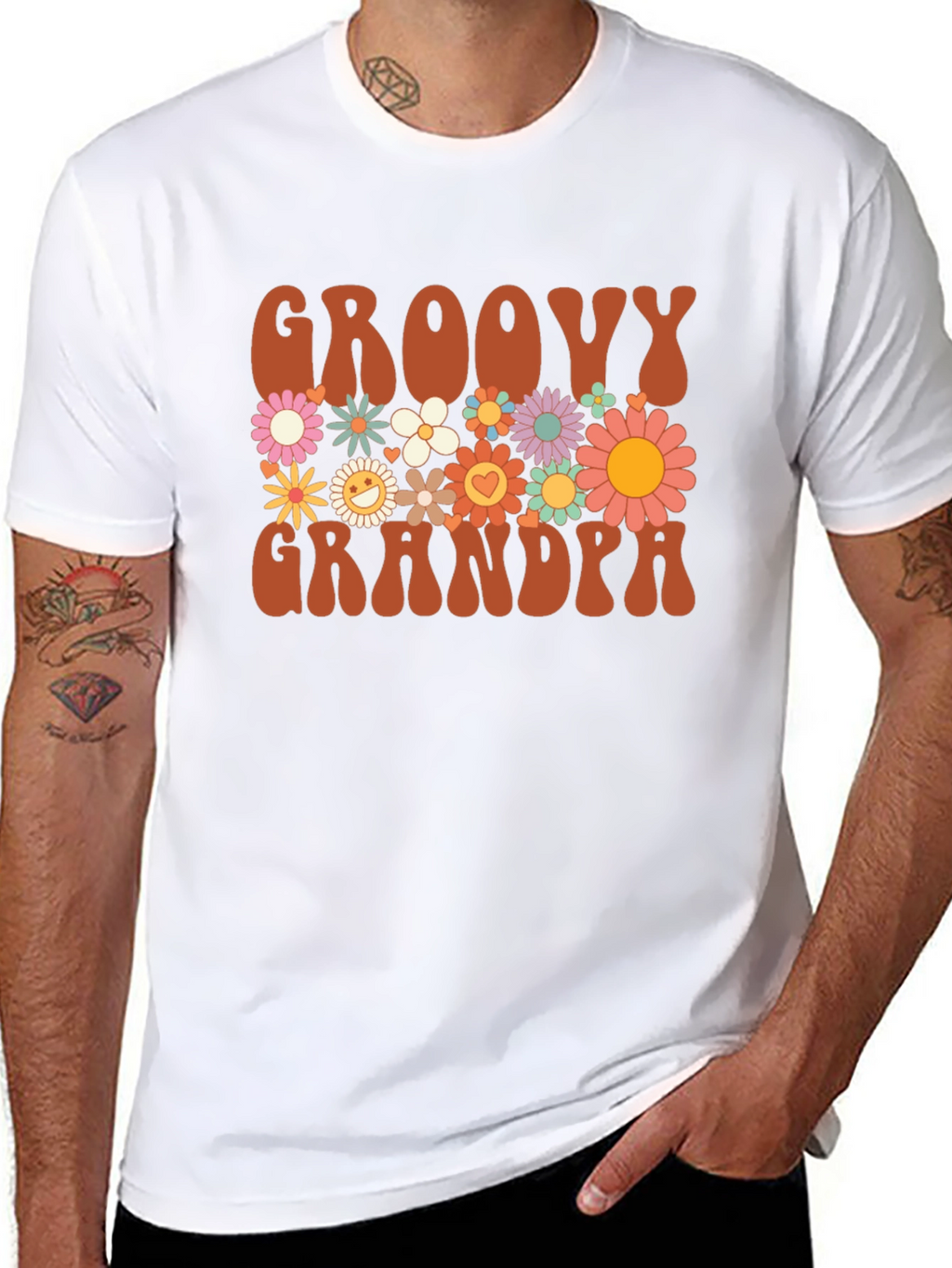 Groovy Grandpa Graphic Tee - Retro Floral Design