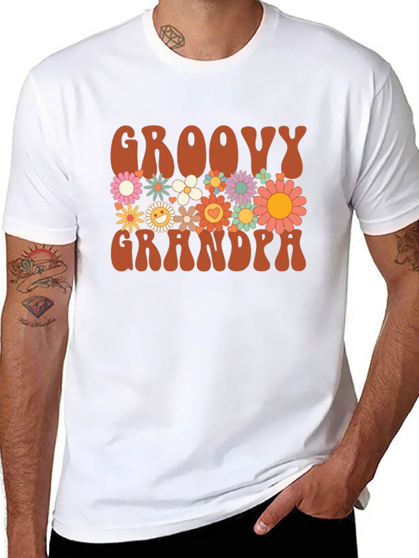 Groovy Grandpa Graphic Tee - Retro Floral Design