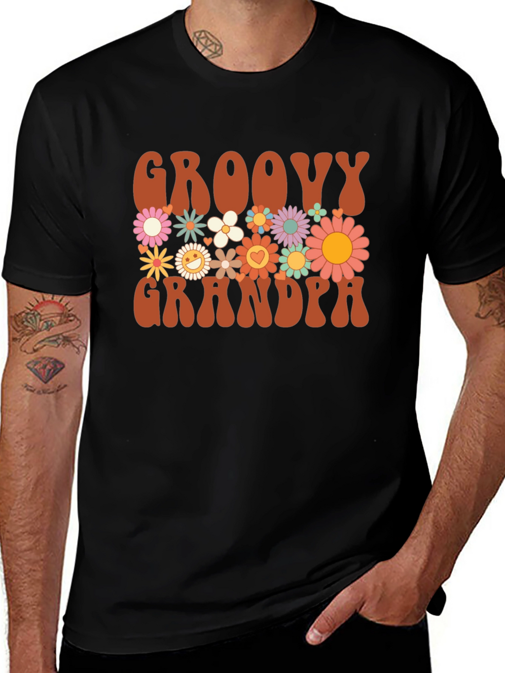 Groovy Grandpa Graphic Tee - Retro Floral Design
