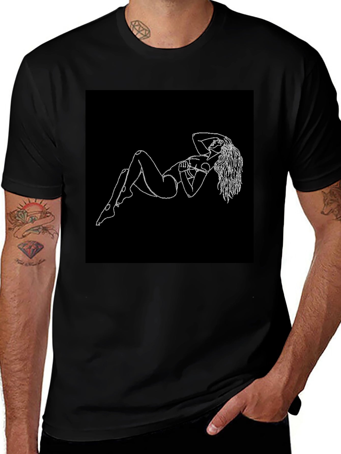 Black T-Shirt with Figure Print