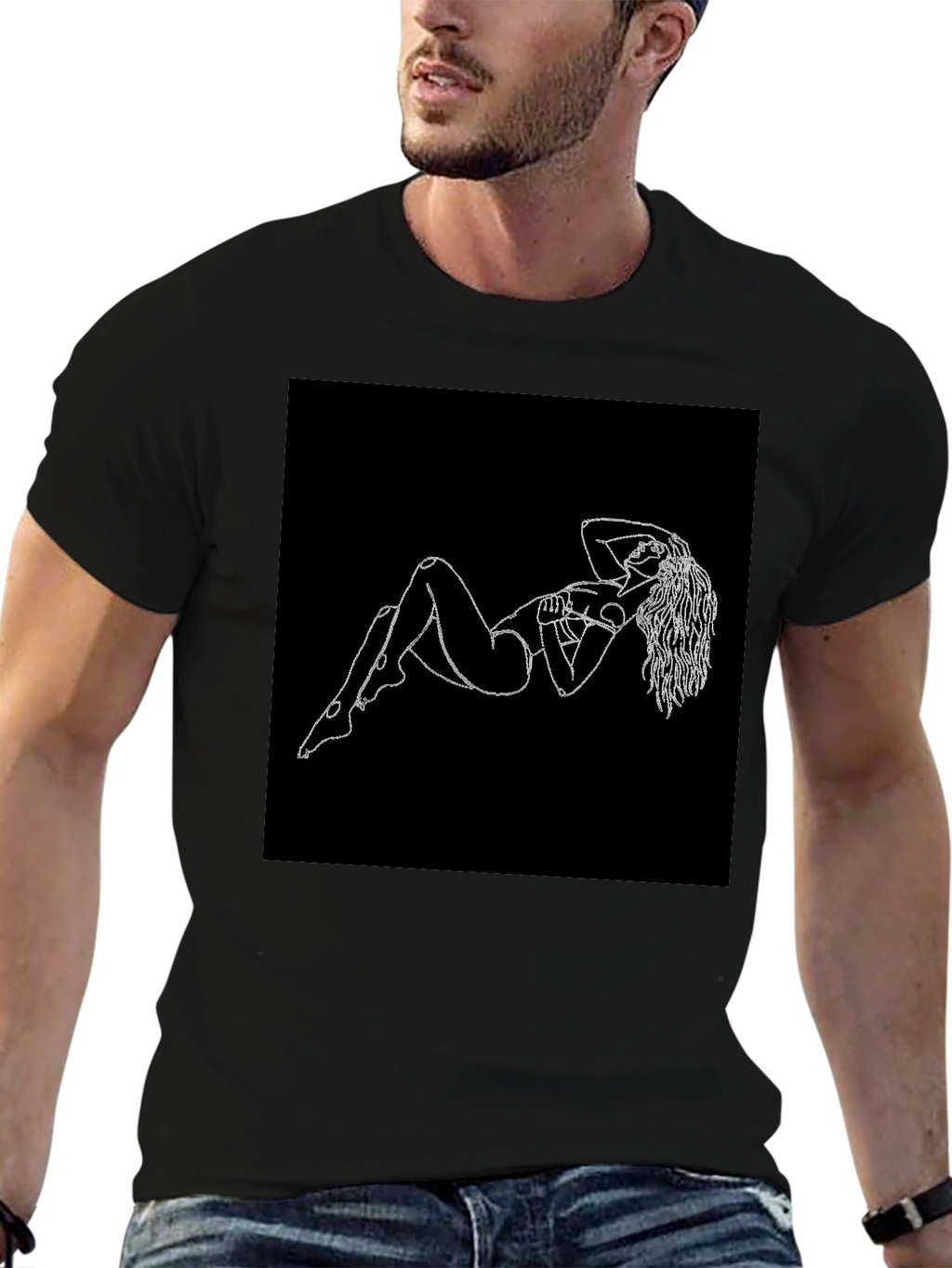 Black T-Shirt with Figure Print