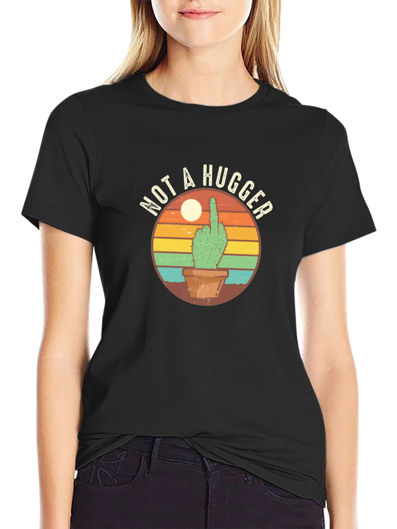 Not A Hugger Cactus Graphic T-Shirt