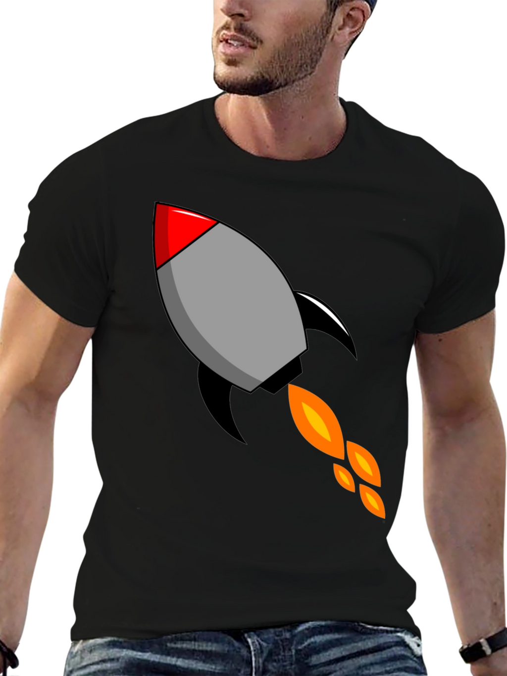 Rocket Graphic Black T-Shirt - Blast Off in Style!