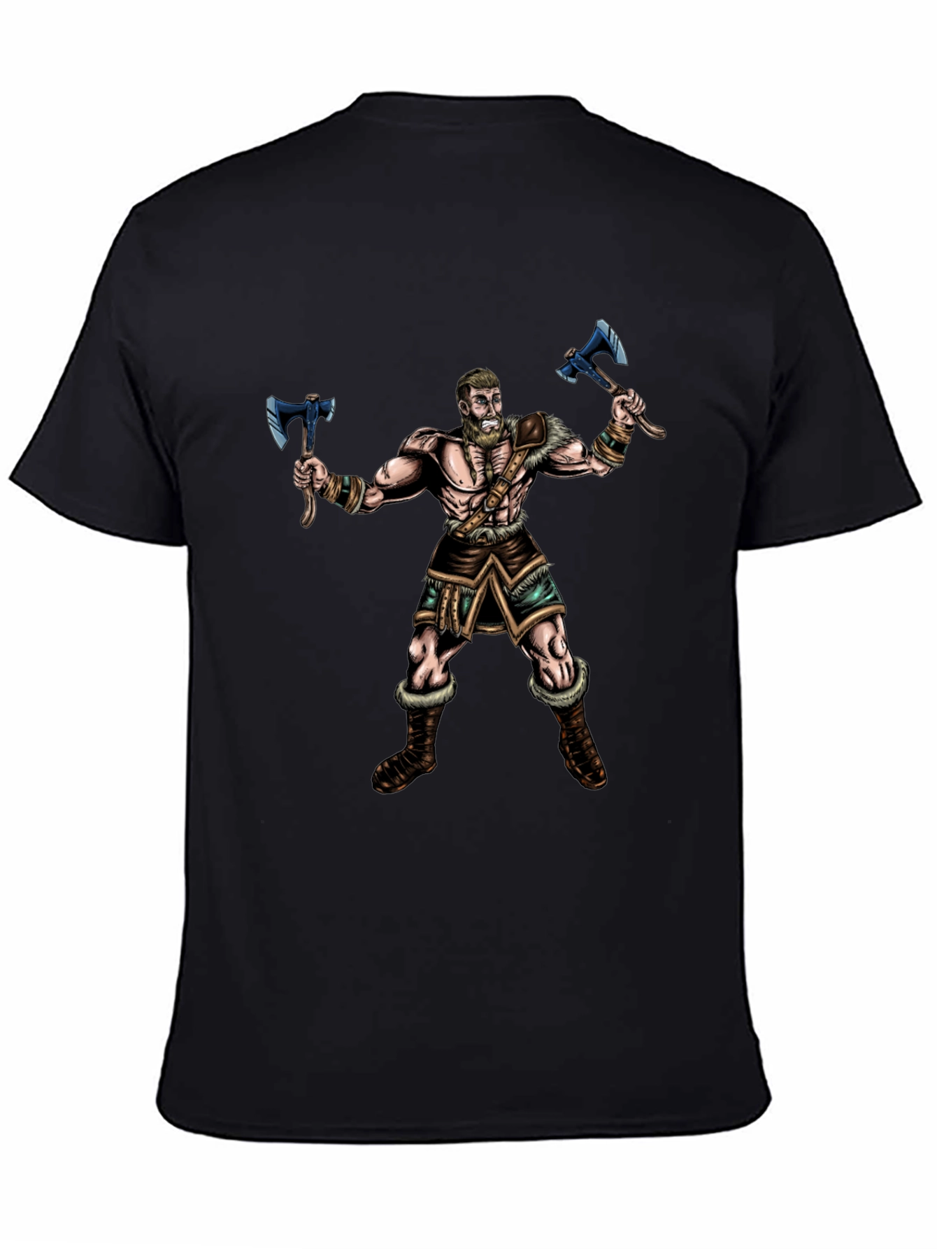 Viking Warrior Graphic Tee - Black Cotton Shirt