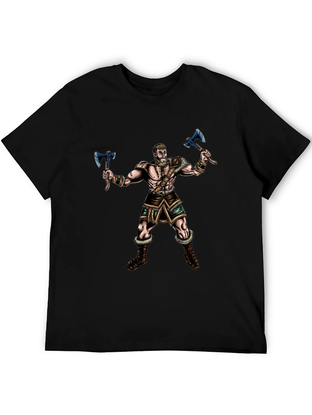 Viking Warrior Graphic Tee - Black Cotton Shirt