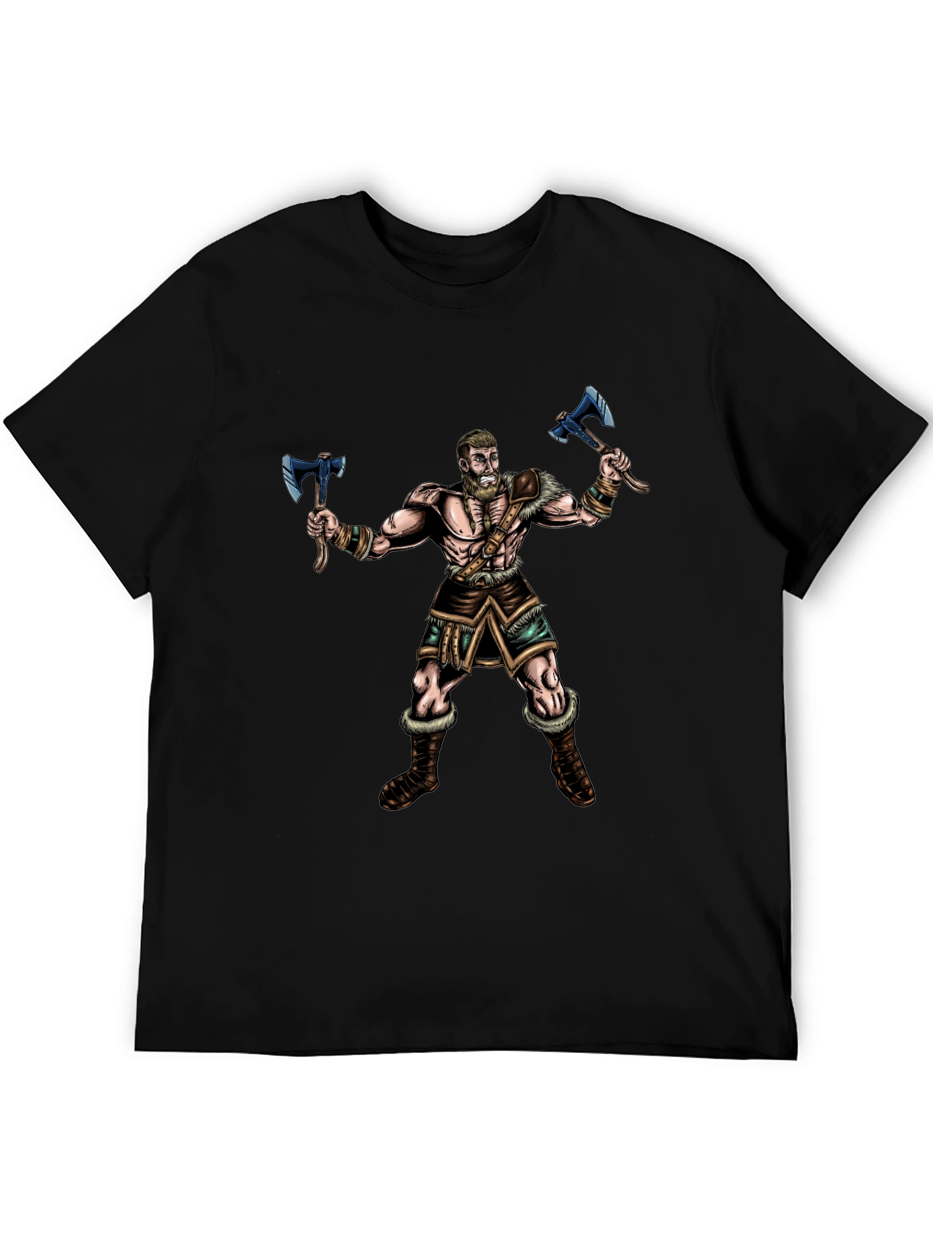 Viking Warrior Graphic Tee - Black Cotton Shirt