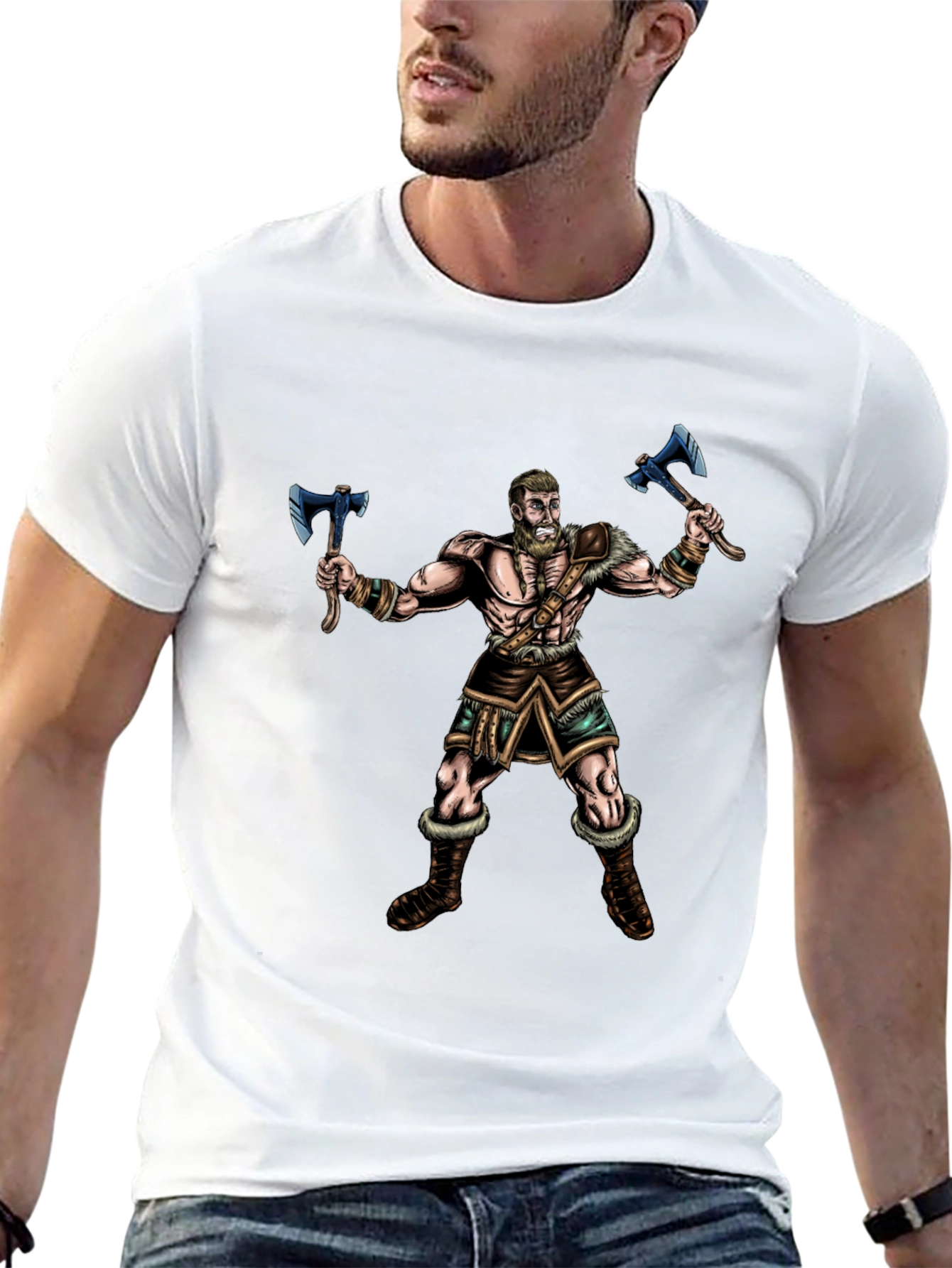 Viking Warrior Graphic Tee - Black Cotton Shirt