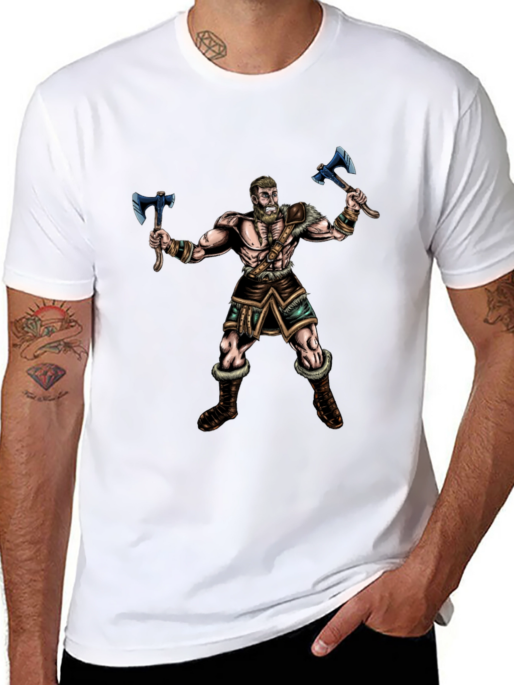 Viking Warrior Graphic Tee - Black Cotton Shirt