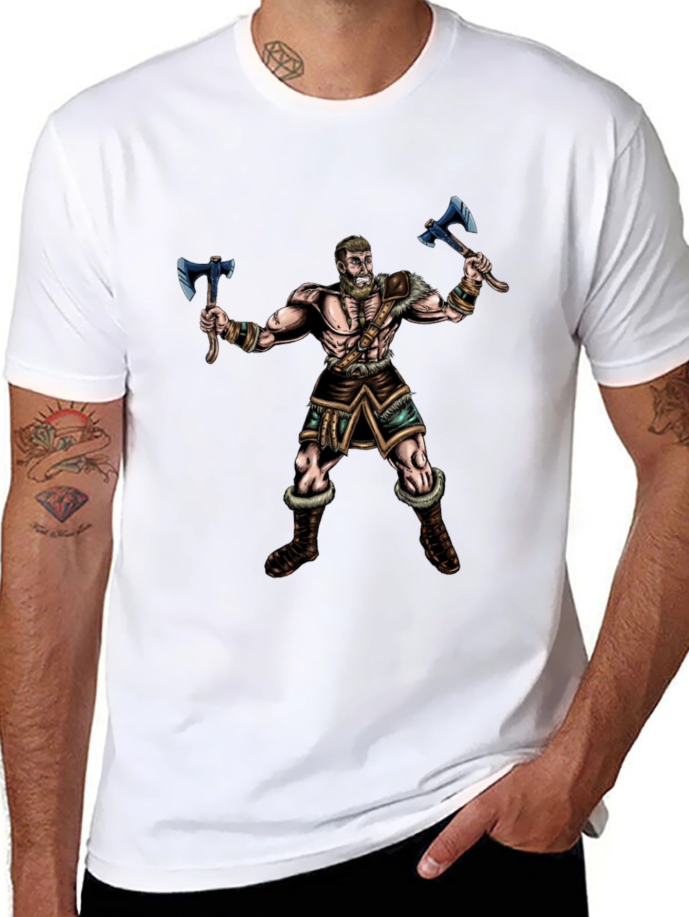 Viking Warrior Graphic Tee - Black Cotton Shirt