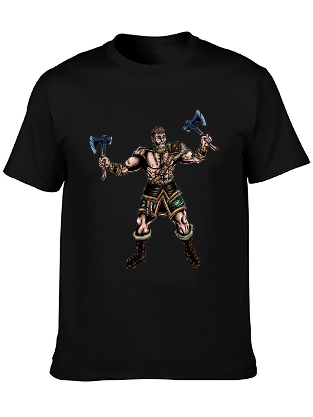 Viking Warrior Graphic Tee - Black Cotton Shirt
