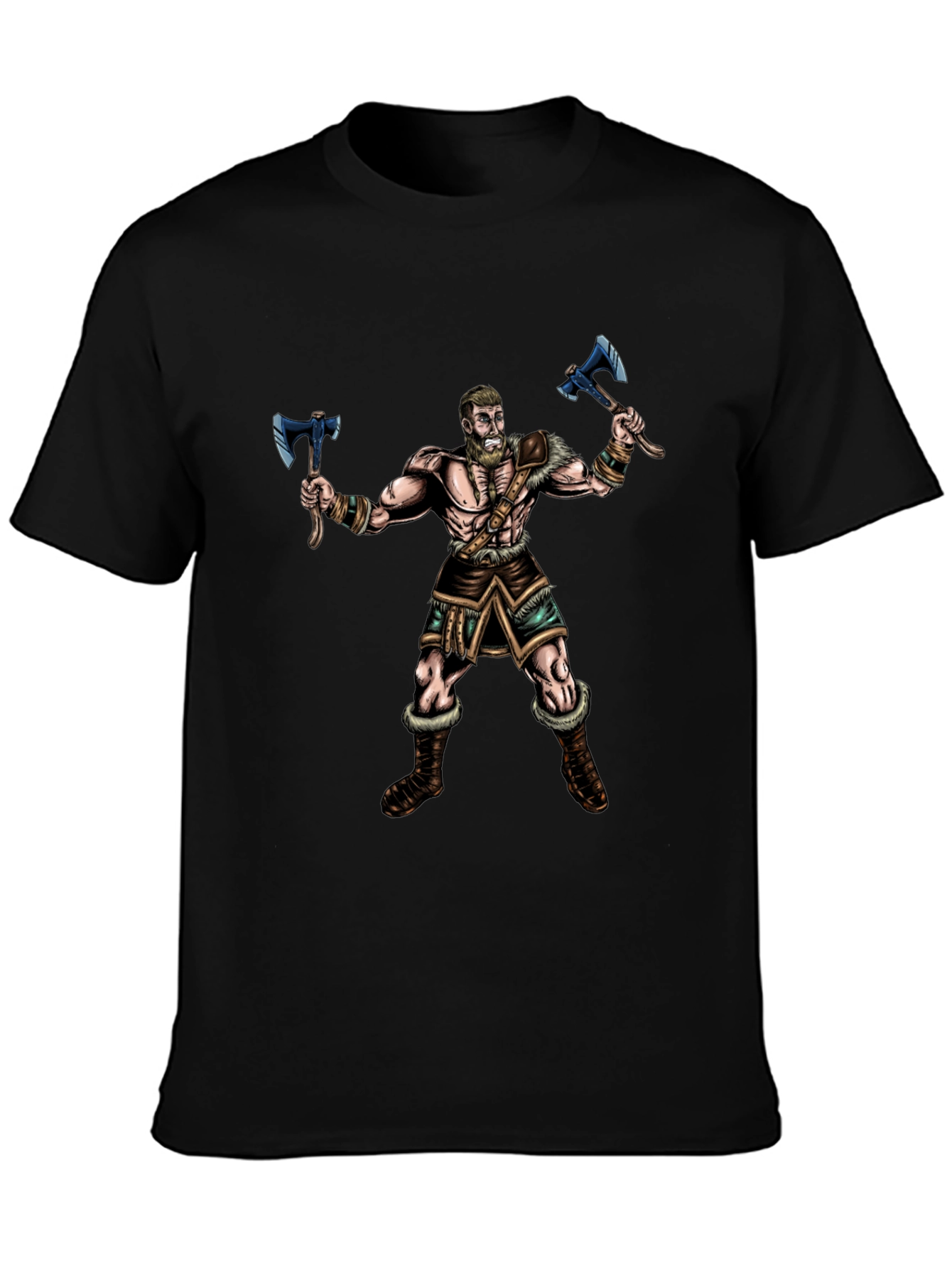 Viking Warrior Graphic Tee - Black Cotton Shirt