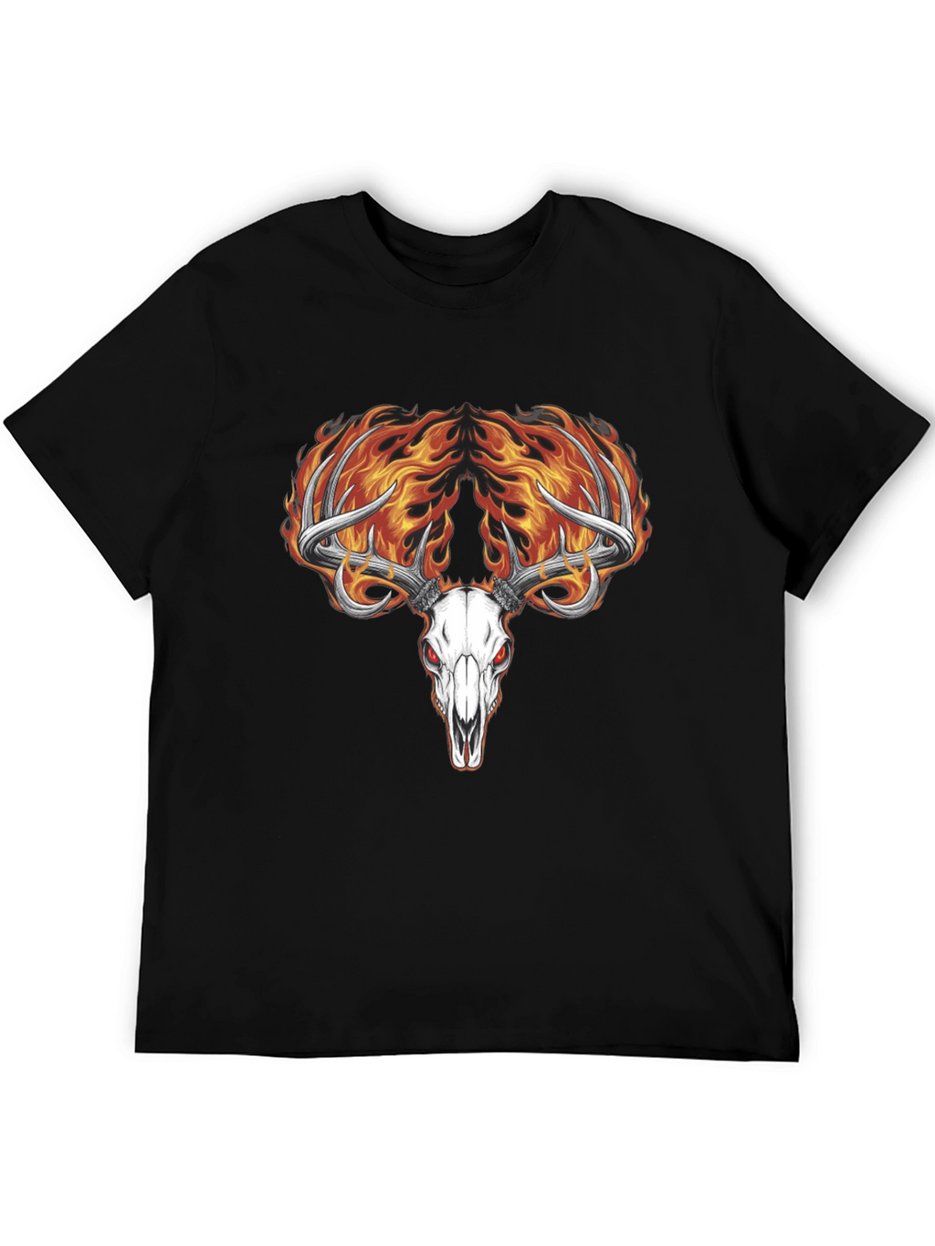 Flaming Deer Skull Black T-Shirt