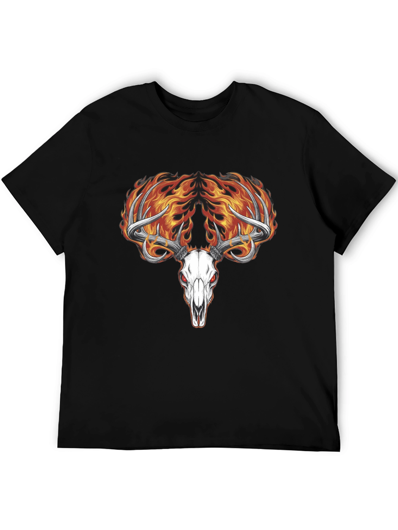 Flaming Deer Skull Black T-Shirt